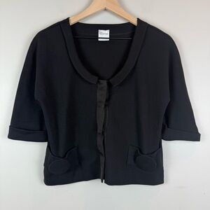 RED Valentino Cardigan Jacket Women Sz M Black Knit Short Sleeve Cropped Classic